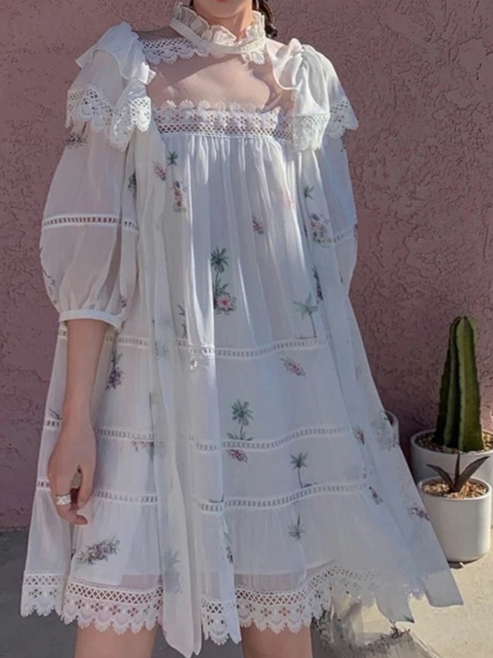Romantic White Floral Lace Summer Babydoll Dress